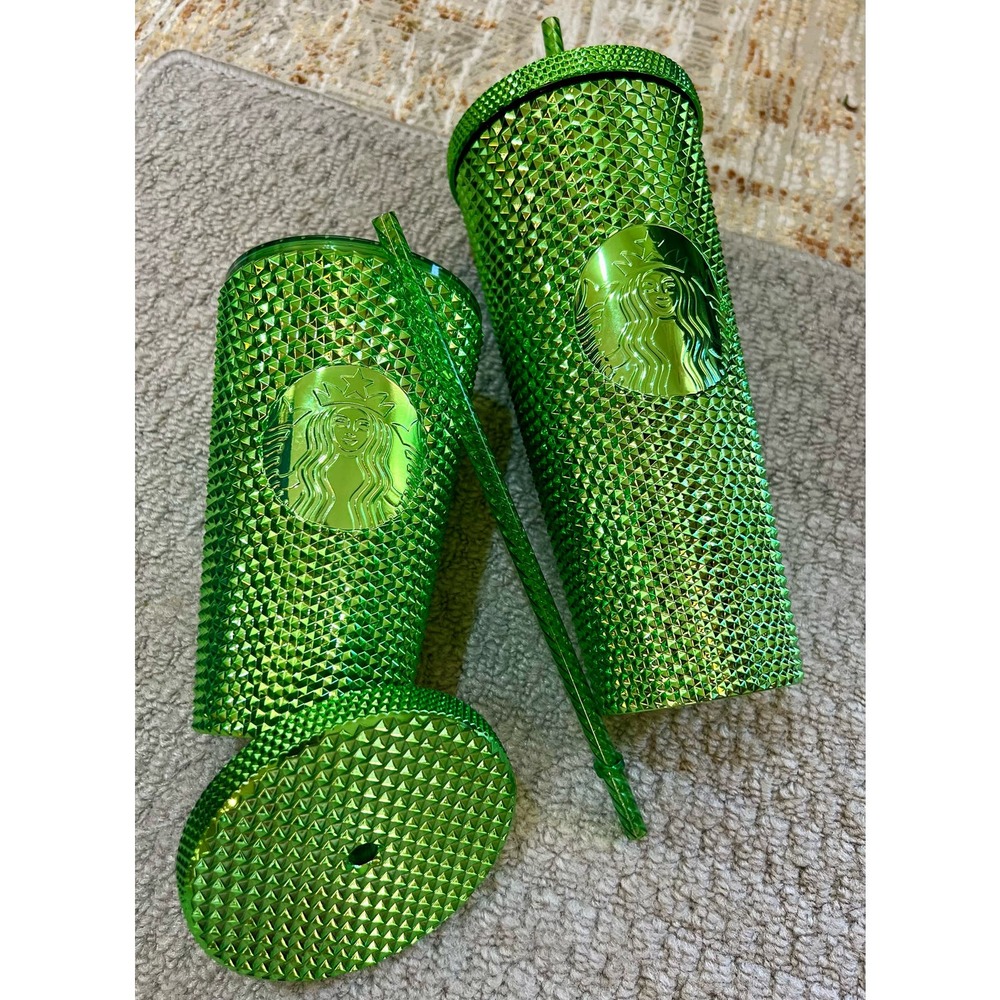 Starbucks Limited Edition Metallic Green Studded Holiday 2023 24oz & 16oz
